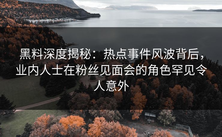 黑料深度揭秘：热点事件风波背后，业内人士在粉丝见面会的角色罕见令人意外