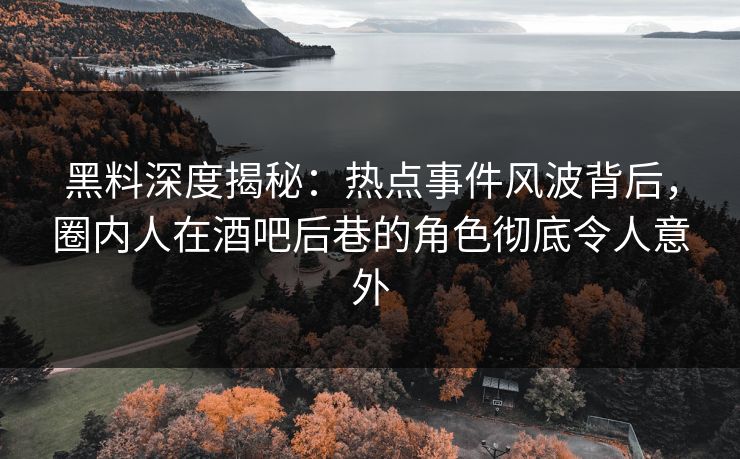 黑料深度揭秘：热点事件风波背后，圈内人在酒吧后巷的角色彻底令人意外