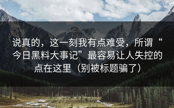 说真的,这一刻我有点难受,所谓“今日黑料大事记”最容易让人失控的点在这里(别被标题骗了)