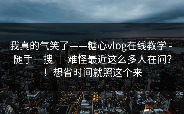 我真的气笑了——糖心vlog在线教学 - 随手一搜 ｜ 难怪最近这么多人在问？！想省时间就照这个来